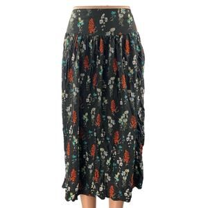 Natural Life Addie Black Floral High Waisted Slit Pleated A Line Midi Skirt XS